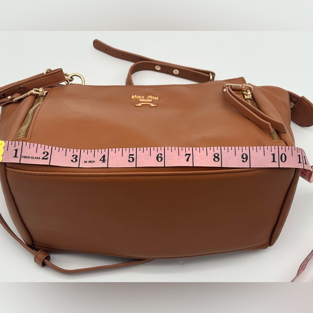 Miss Fong Cross Body mini Diaper bag chestnut brown multi pocket purse Read-FLAW - Picture 7 of 13